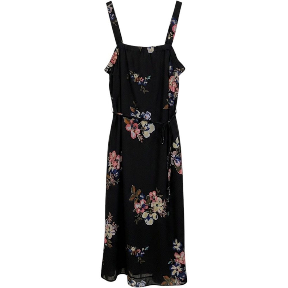Liz Lange Maternity Dress Womens S‎ Black Floral Midi Tie